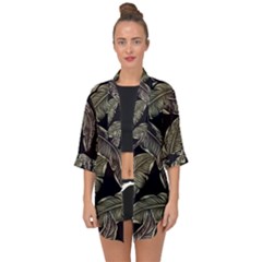 Jungle Leaves Tropical Pattern Open Front Chiffon Kimono by Simbadda