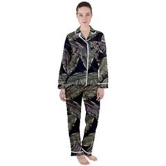 Jungle Leaves Tropical Pattern Satin Long Sleeve Pyjamas Set by Simbadda