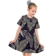 Jungle Leaves Tropical Pattern Kids  Short Sleeve Shirt Dress