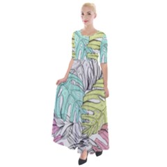 Leaves Tropical Plant Summer Half Sleeves Maxi Dress by Simbadda