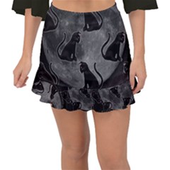 Black Cat Full Moon Fishtail Mini Chiffon Skirt by bloomingvinedesign