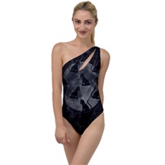 Black Cat Full Moon To One Side Swimsuit by bloomingvinedesign