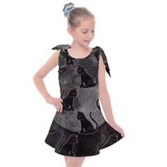 Black Cat Full Moon Kids  Tie Up Tunic Dress by bloomingvinedesign