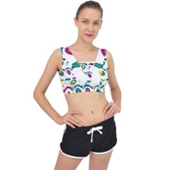 Distorted Circles On A White Background                V-back Sports Bra by LalyLauraFLM