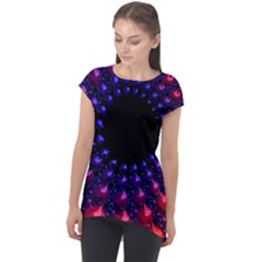 Red Purple 3d Fractals                 Cap Sleeve High Low Top by LalyLauraFLM