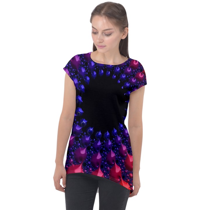 Red purple 3d fractals                 Cap Sleeve High Low Top