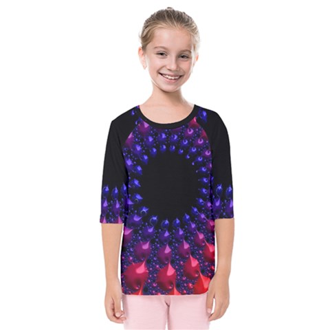 Red Purple 3d Fractals                 Kids  Quarter Sleeve Raglan Tee by LalyLauraFLM