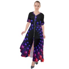 Red Purple 3d Fractals                    Waist Tie Boho Maxi Dress by LalyLauraFLM