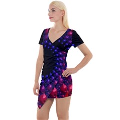 Red Purple 3d Fractals                Short Sleeve Asymmetric Mini Dress by LalyLauraFLM