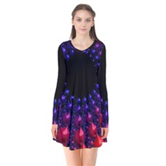 Red Purple 3d Fractals               Long Sleeve V-neck Flare Dress by LalyLauraFLM