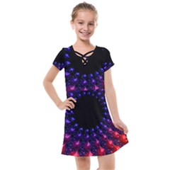 Red Purple 3d Fractals                Kids  Cross Web Dress by LalyLauraFLM