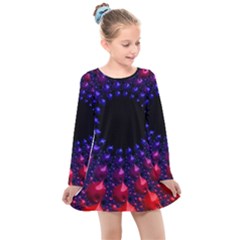 Red Purple 3d Fractals                 Kids  Long Sleeve Dress by LalyLauraFLM