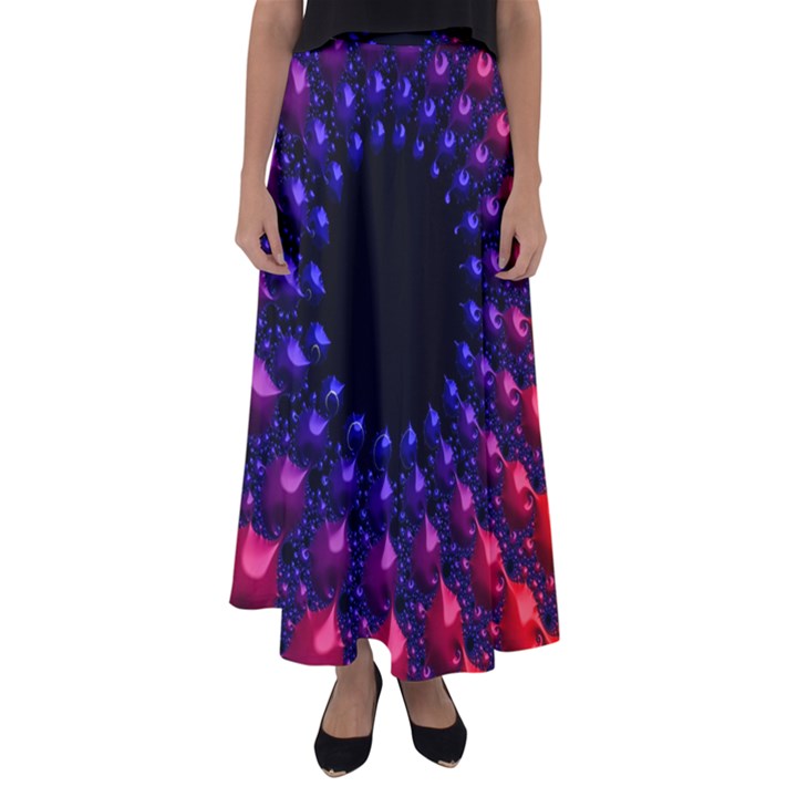 Red purple 3d fractals                Flared Maxi Skirt