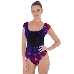 Red Purple 3d Fractals                  Short Sleeve Leotard by LalyLauraFLM