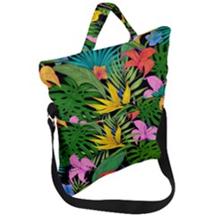 Tropical Leaves                   Fold Over Handle Tote Bag by LalyLauraFLM