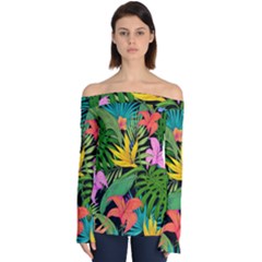 Tropical Leaves                Off Shoulder Long Sleeve Top by LalyLauraFLM