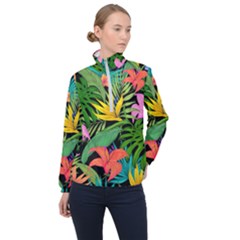 Tropical Leaves                   Women Half Zip Windbreaker by LalyLauraFLM