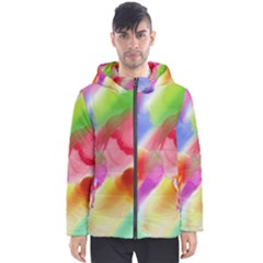 Colorful Watercolors                    Men s Hooded Puffer Jacket by LalyLauraFLM