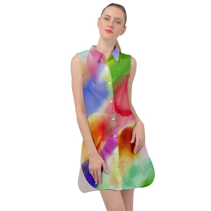 Colorful watercolors                       Sleeveless Shirt Dress