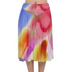 Colorful Watercolors                 Velvet Flared Midi Skirt by LalyLauraFLM