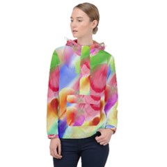 Colorful Watercolors                    Women Hooded Front Pocket Windbreaker