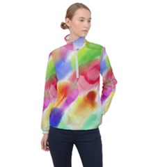 Colorful Watercolors                    Women Half Zip Windbreaker by LalyLauraFLM