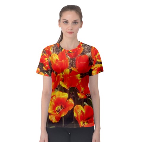 Orange Tulips At The Commons Women s Sport Mesh Tee by Riverwoman