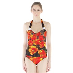 Orange Tulips At The Commons Halter Swimsuit by Riverwoman