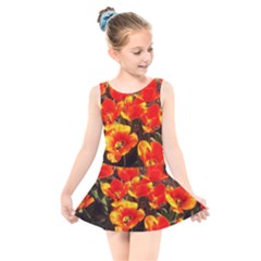 Orange Tulips At The Commons Kids  Skater Dress Swimsuit by Riverwoman