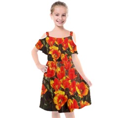 Orange Tulips At The Commons Kids  Cut Out Shoulders Chiffon Dress