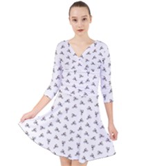 Cycling Motif Design Pattern Quarter Sleeve Front Wrap Dress