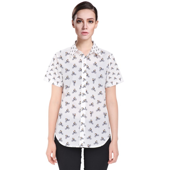 Cycling Motif Design Pattern Women s Short Sleeve Shirt