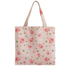 Pink Flowers Pattern Spring Nature Zipper Grocery Tote Bag by TeesDeck