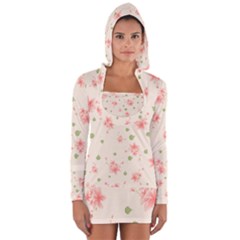 Pink Flowers Pattern Spring Nature Long Sleeve Hooded T-shirt by TeesDeck