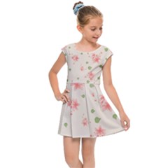 Pink Flowers Pattern Spring Nature Kids  Cap Sleeve Dress by TeesDeck