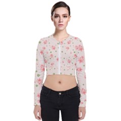 Pink Flowers Pattern Spring Nature Long Sleeve Zip Up Bomber Jacket