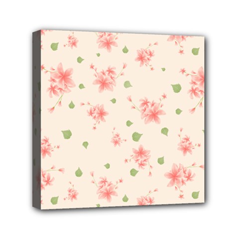 Pink Flowers Pattern Spring Nature Mini Canvas 6  X 6  (stretched) by TeesDeck