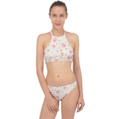 Pink Flowers Pattern Spring Nature Racer Front Bikini Set by TeesDeck