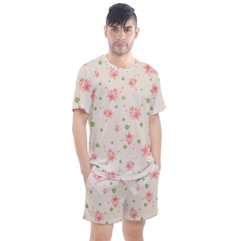 Pink Flowers Pattern Spring Nature Men s Mesh Tee And Shorts Set by TeesDeck