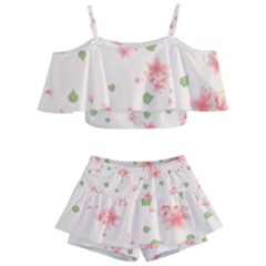 Pink Flowers Pattern Spring Nature Kids  Off Shoulder Skirt Bikini by TeesDeck