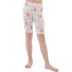 Pink Flowers Pattern Spring Nature Kids  Mid Length Swim Shorts by TeesDeck