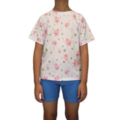 Pink Flowers Pattern Spring Nature Kids  Short Sleeve Swimwear