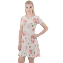 Pink Flowers Pattern Spring Nature Cap Sleeve Velour Dress  by TeesDeck