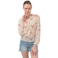 Pink Flowers Pattern Spring Nature Banded Bottom Chiffon Top by TeesDeck