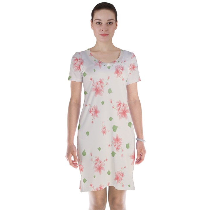 pink flowers pattern spring nature Short Sleeve Nightdress