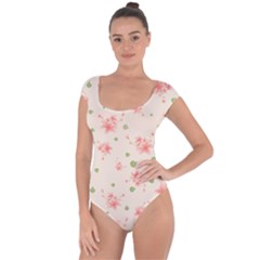 Pink Flowers Pattern Spring Nature Short Sleeve Leotard  by TeesDeck