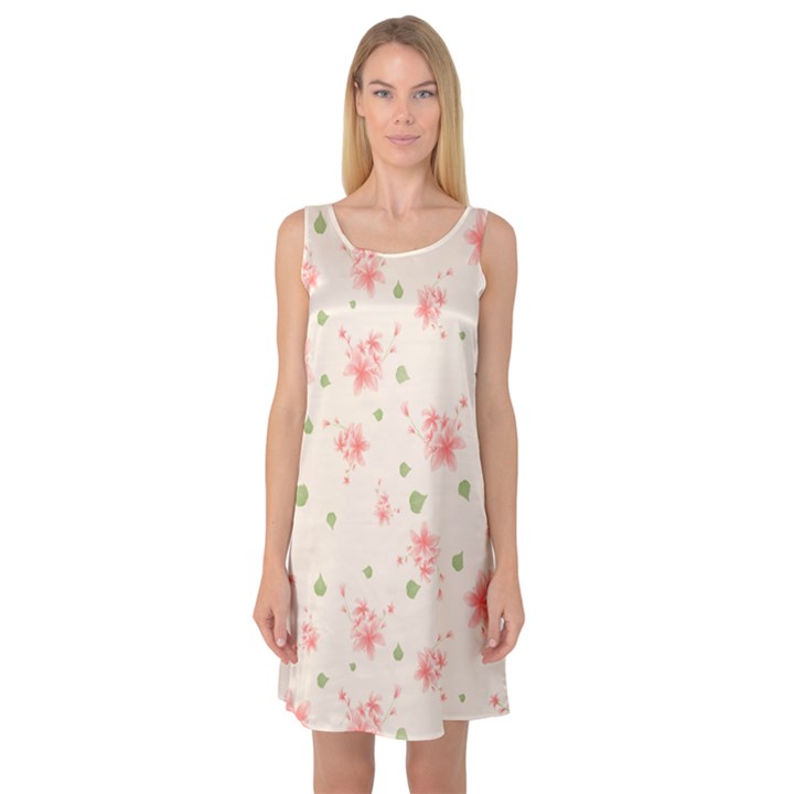 pink flowers pattern spring nature Sleeveless Satin Nightdress