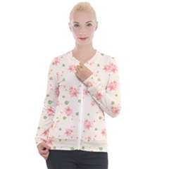 Pink Flowers Pattern Spring Nature Casual Zip Up Jacket