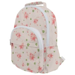 Pink Flowers Pattern Spring Nature Rounded Multi Pocket Backpack