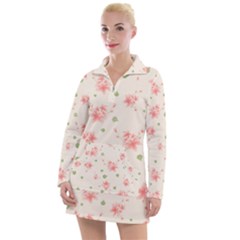 Pink Flowers Pattern Spring Nature Women s Long Sleeve Casual Dress by TeesDeck